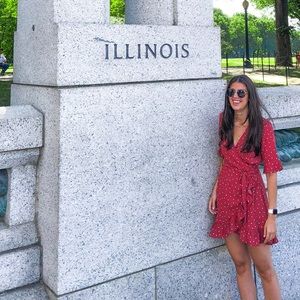 Red Wrap Dress with White Heart Print